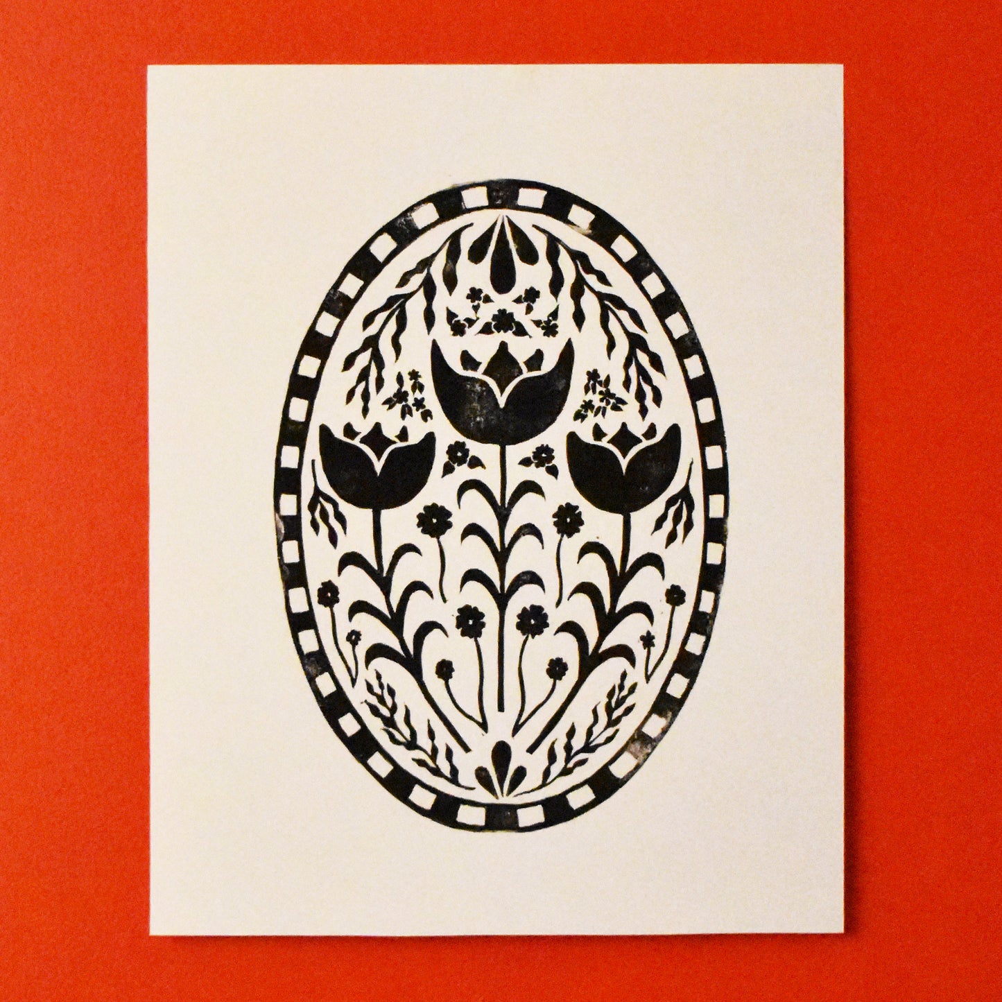floral bloom - single linoleum print on white