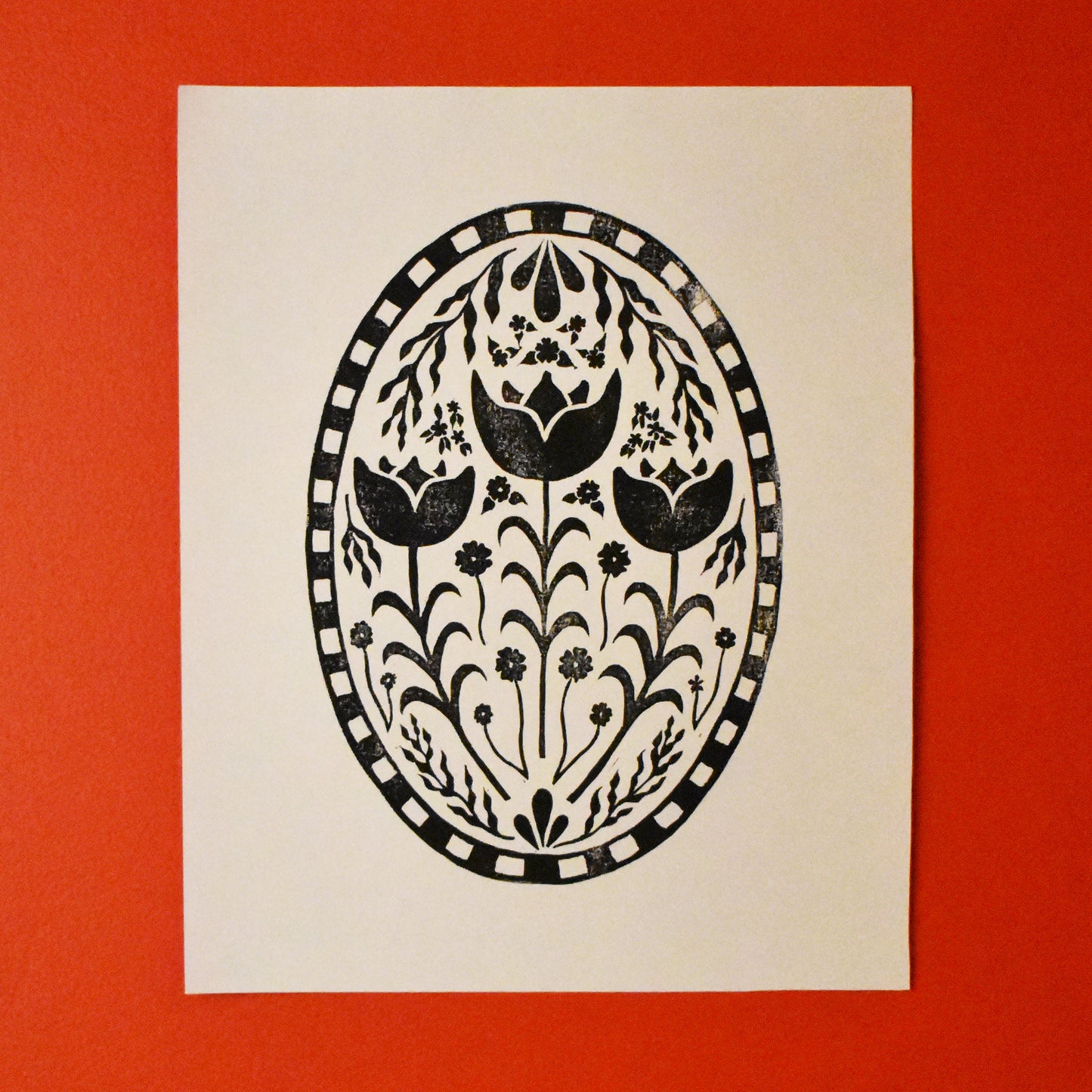 floral bloom - single linoleum print on ivory