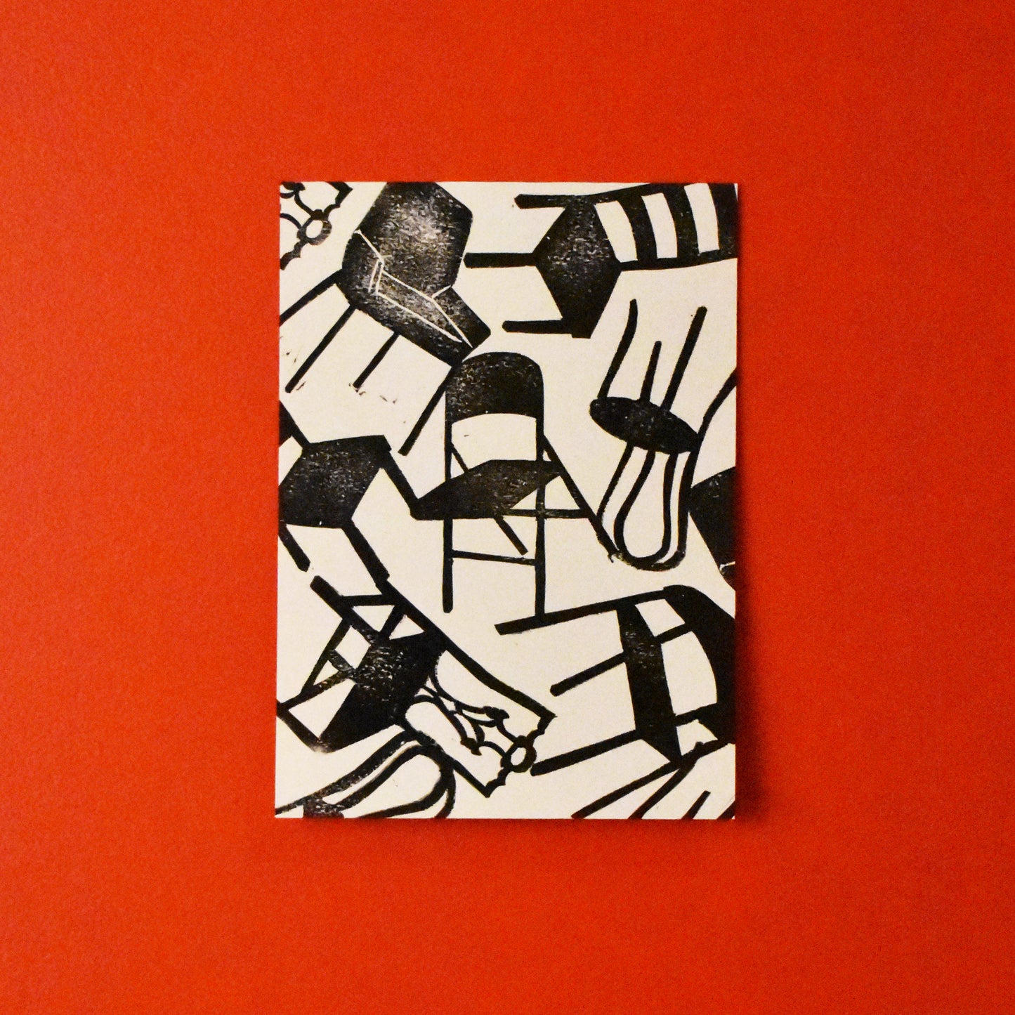 musical chairs - single linoleum print on white
