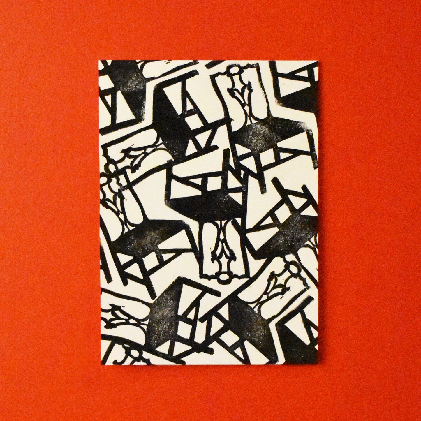 musical chairs - single linoleum print on ivory
