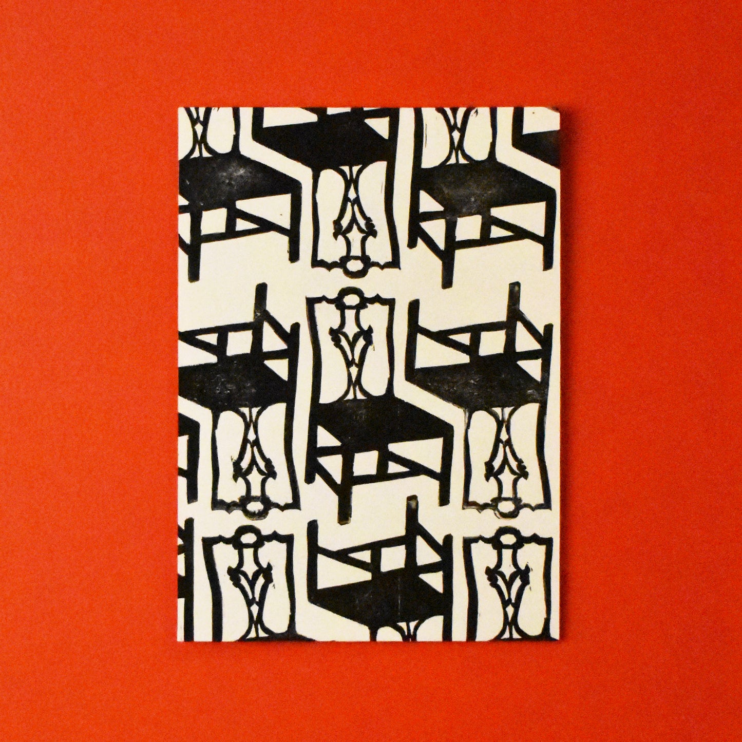musical chairs - single linoleum print on ivory
