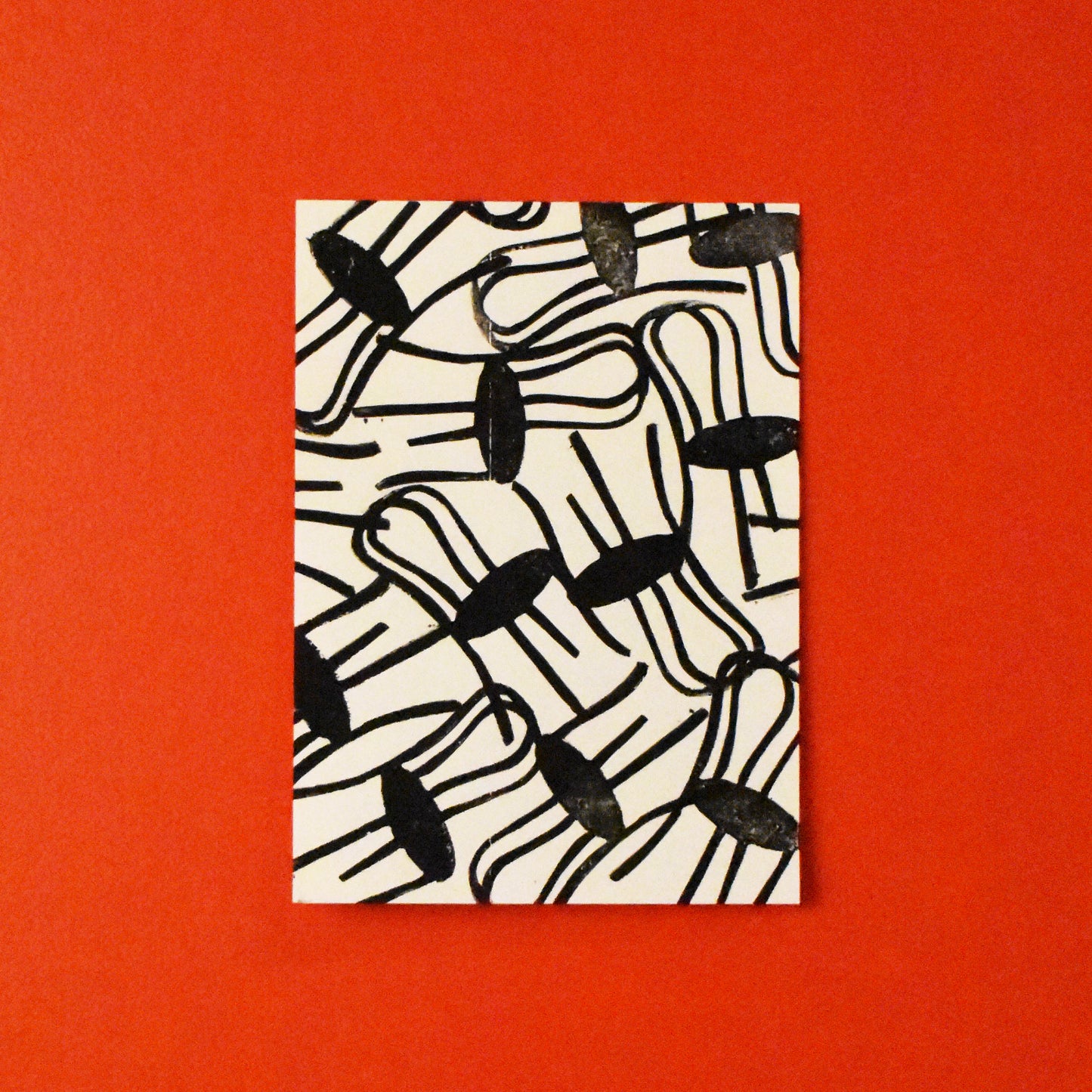 musical chairs - single linoleum print on ivory