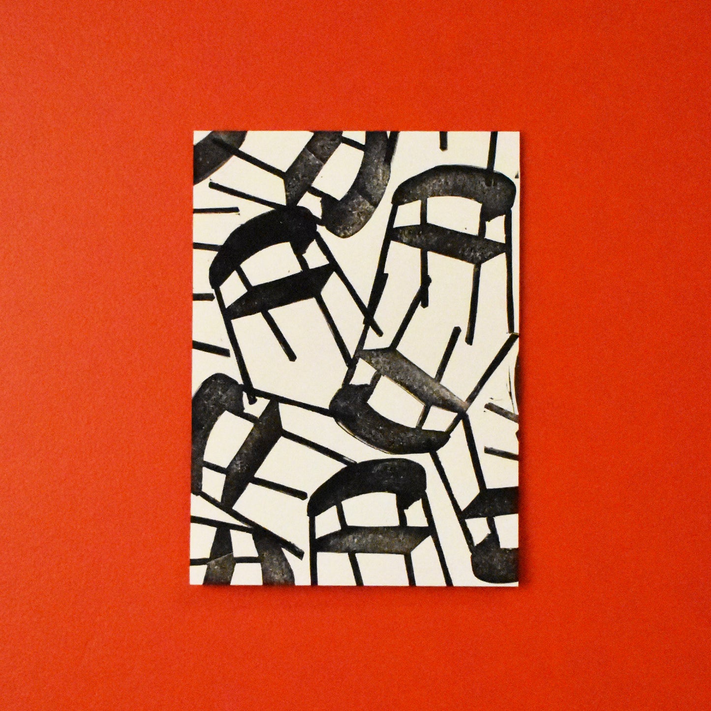 musical chairs - single linoleum print on ivory