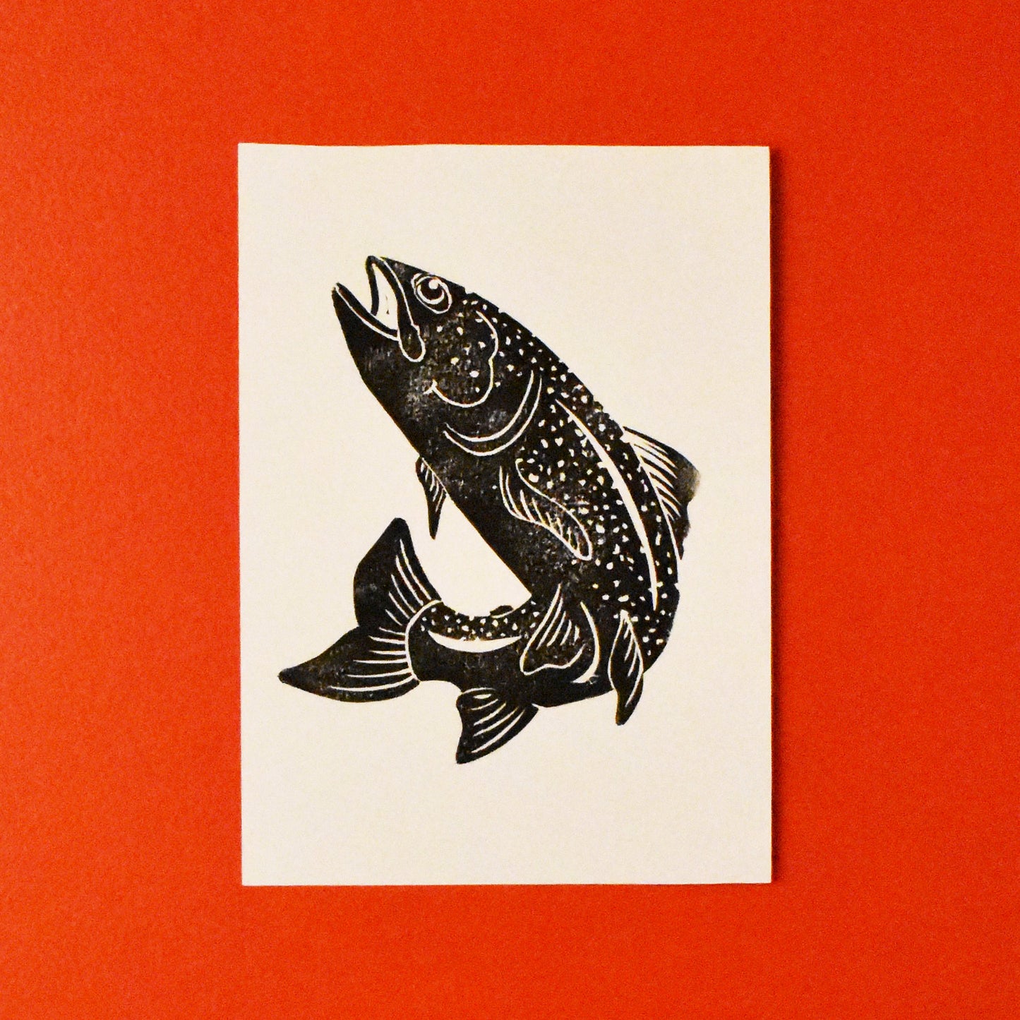 young fish - single linoleum print on ivory
