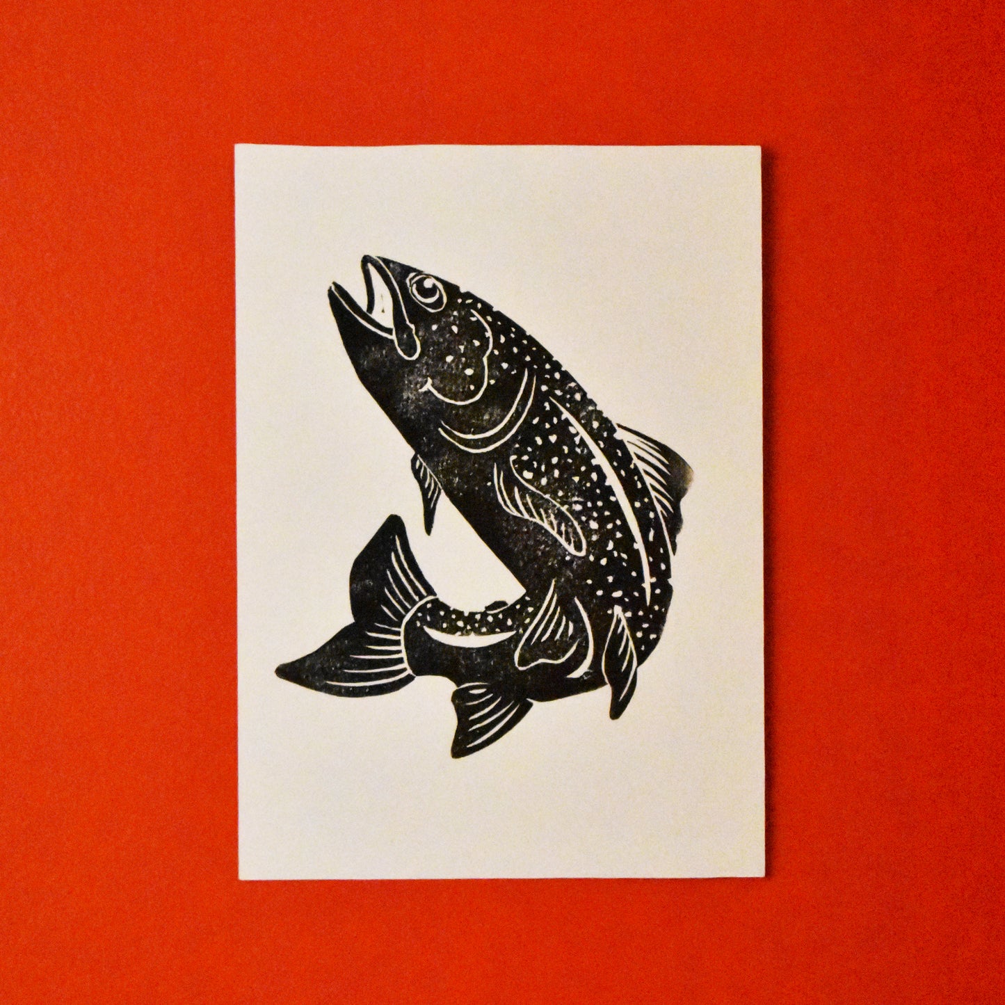 young fish - single linoleum print on white